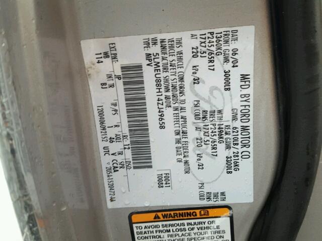 5LMEU88H14ZJ49658 - 2004 LINCOLN AVIATOR 棕色 照片 10