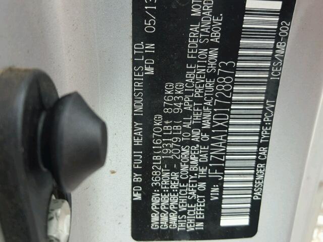 JF1ZNAA1XD1728873 - 2013 TOYOTA SCION FR-S ვერცხლისფერი ფოტო 10