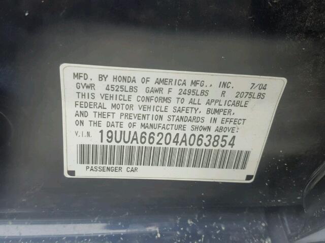 19UUA66204A063854 - 2004 ACURA TL BLUE photo 10