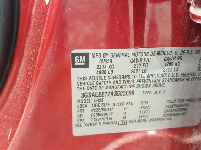 3GSALEE77AS583860 - 2010 SATURN VUE XR RED photo 10