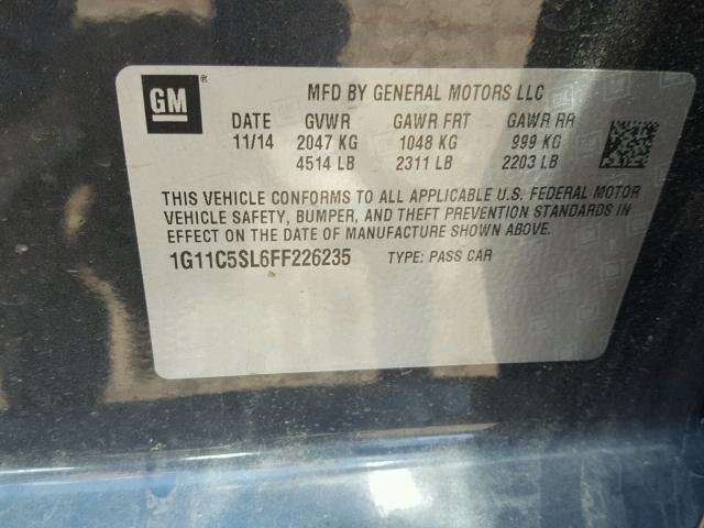 1G11C5SL6FF226235 - 2015 CHEVROLET MALIBU 1LT BLUE photo 10