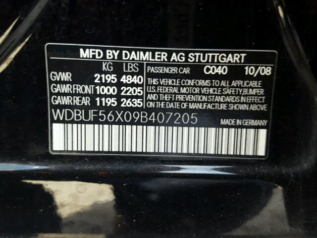 WDBUF56X09B407205 - 2009 MERCEDES-BENZ E 350 BLACK photo 10