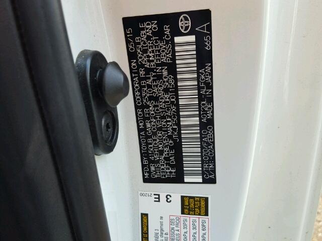 JTKJF5C7XFJ011589 - 2015 TOYOTA SCION TC 白色 照片 10