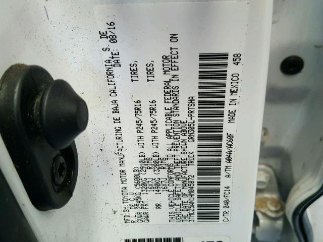 3TMCZ5AN1HM045872 - 2017 TOYOTA TACOMA DOU თეთრი ფოტო 10