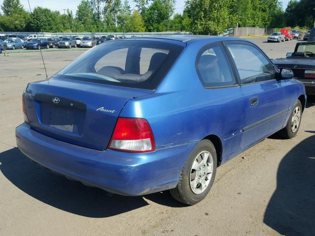 KMHCF35G51U095230 - 2001 HYUNDAI ACCENT L BLUE photo 4