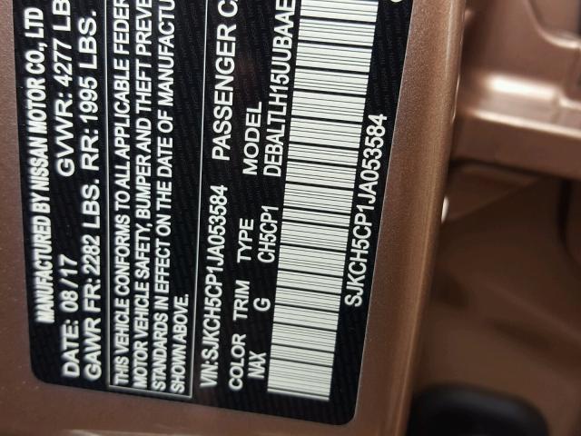 SJKCH5CP1JA053584 - 2018 INFINITI QX30 BASE GOLD photo 10