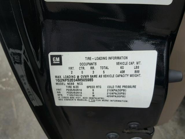 1G2NF52E04M505985 - 2004 PONTIAC GRAND AM S 黑色 照片 10