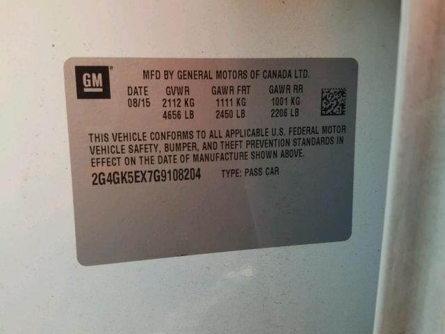 2G4GK5EX7G9108204 - 2016 BUICK REGAL WHITE photo 10