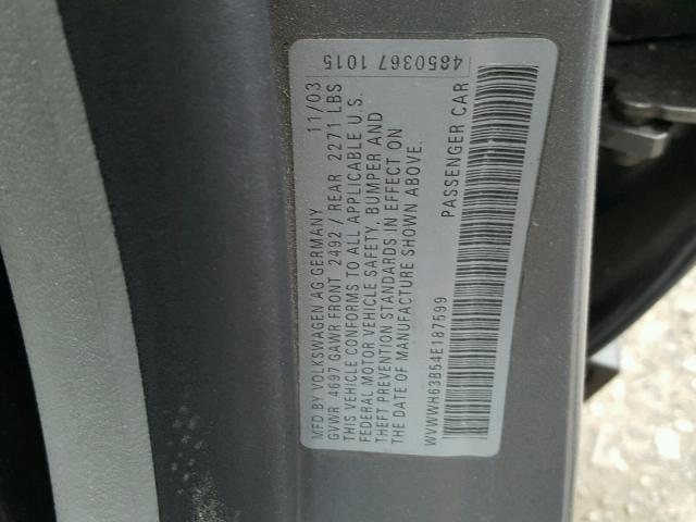 WVWWH63B54E187599 - 2004 VOLKSWAGEN PASSAT GLX 灰色 照片 10