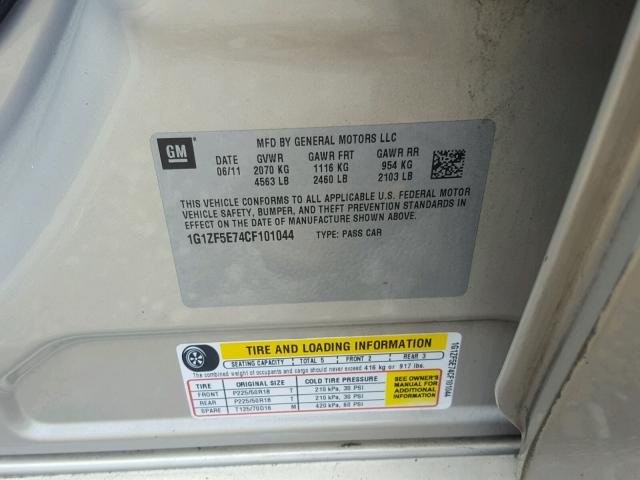 1G1ZF5E74CF101044 - 2012 CHEVROLET MALIBU 3LT ბეჟი ფოტო 10