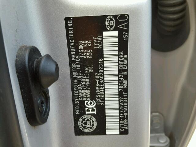 2T1KU4EE9AC282316 - 2010 TOYOTA COROLLA MA SILVER photo 10