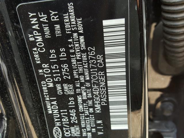 KMHGC4DF7CU173762 - 2012 HYUNDAI GENESIS 4. BLACK photo 10