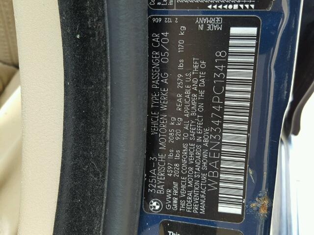 WBAEN33474PC13418 - 2004 BMW 325 IT BLUE photo 10