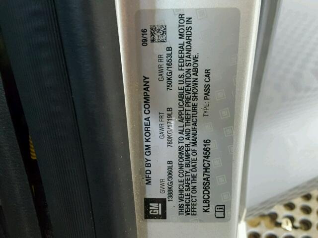 KL8CD6SA7HC745616 - 2017 CHEVROLET SPARK 1LT Серебристый фото 10