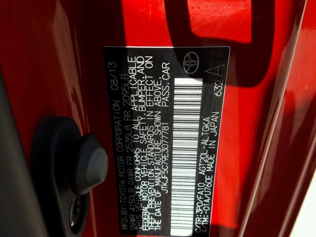 JTKJF5C79E3077781 - 2014 TOYOTA SCION TC 红色 照片 10