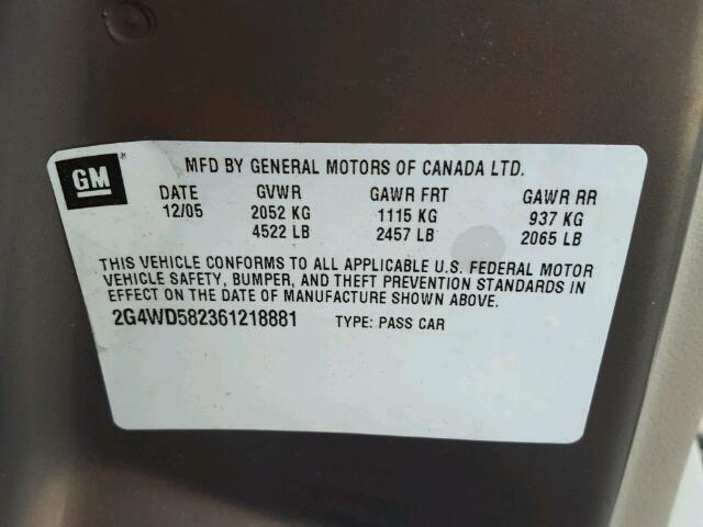 2G4WD582361218881 - 2006 BUICK LACROSSE BROWN photo 10