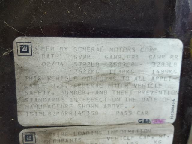 1G1BL82P6RR145358 - 1994 CHEVROLET CAPRICE CL 勃艮第红 照片 10