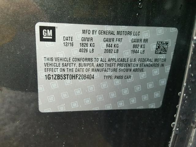 1G1ZB5ST0HF208404 - 2017 CHEVROLET MALIBU LS Grafit foto 10