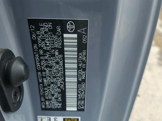 JTKJF5C73D3048078 - 2013 TOYOTA SCION TC 灰色 照片 10