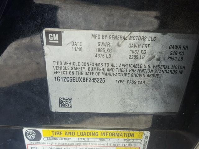 1G1ZC5EUXBF245226 - 2011 CHEVROLET MALIBU 1LT 黑色 照片 10