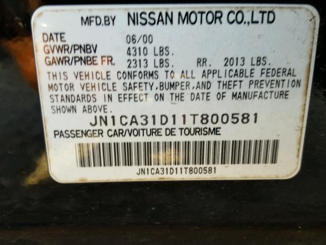 JN1CA31D11T800581 - 2001 NISSAN MAXIMA GXE BLACK photo 10