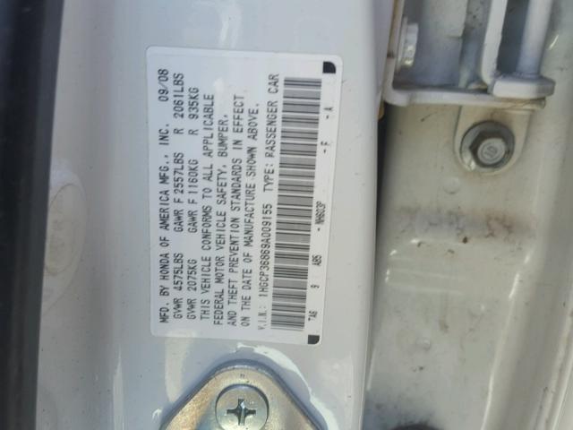 1HGCP36869A009155 - 2009 HONDA ACCORD EXL WHITE photo 10