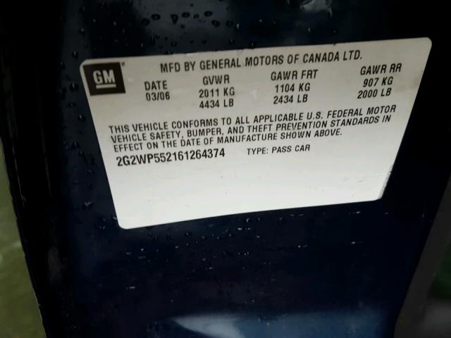 2G2WP552161264374 - 2006 PONTIAC GRAND PRIX BLUE photo 10