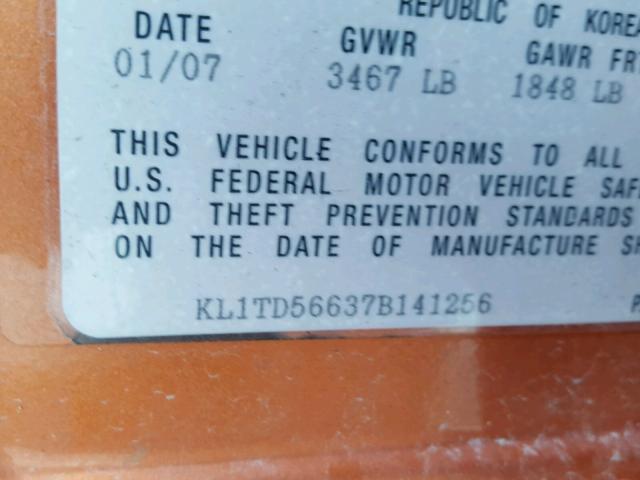 KL1TD56637B141256 - 2007 CHEVROLET AVEO BASE Қызғылт сары фото 10