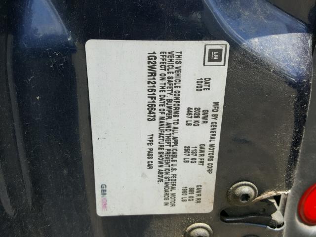 1G2WR12161F166473 - 2001 PONTIAC GRAND PRIX BLUE photo 10