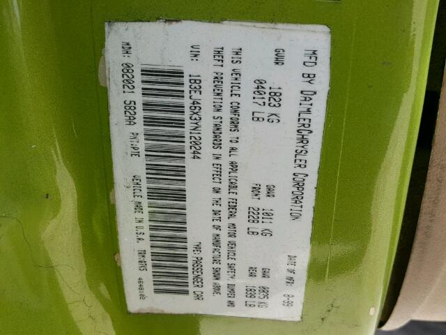 1B3EJ46X3YN120244 - 2000 DODGE STRATUS SE GREEN photo 10