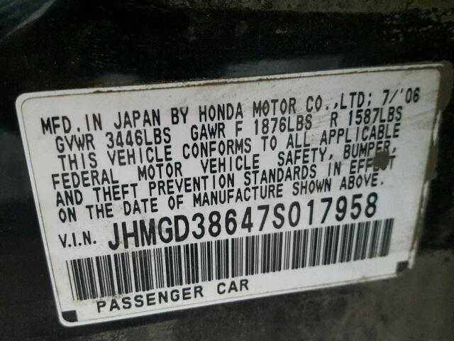 JHMGD38647S017958 - 2007 HONDA FIT S 黑色 照片 10