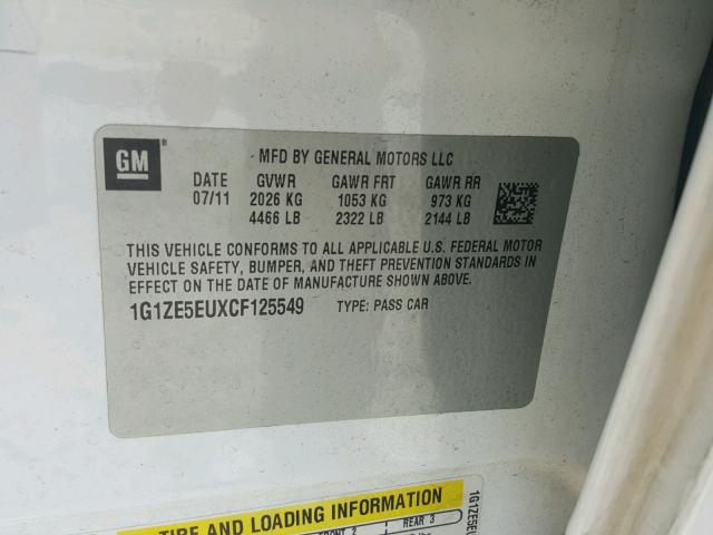 1G1ZE5EUXCF125549 - 2012 CHEVROLET MALIBU LTZ თეთრი ფოტო 10