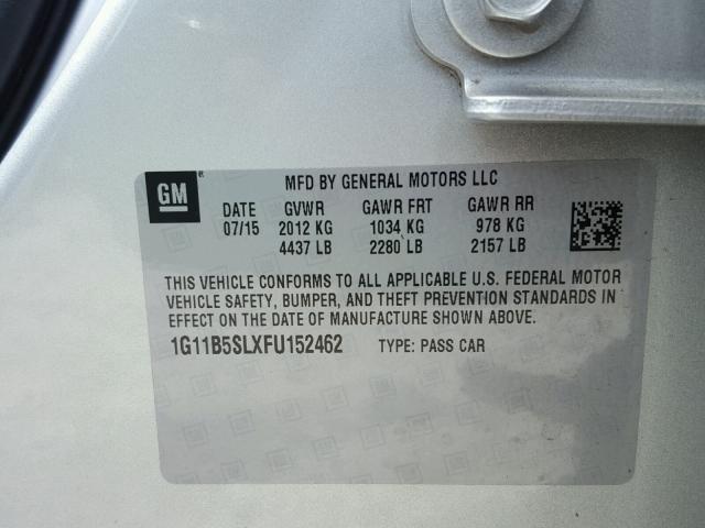 1G11B5SLXFU152462 - 2015 CHEVROLET MALIBU LS SILVER photo 10