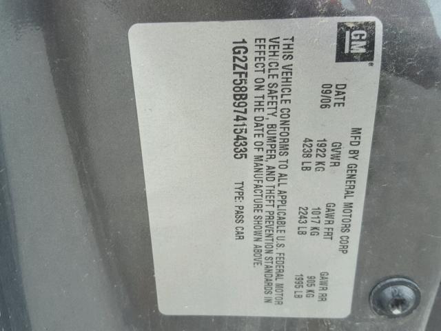 1G2ZF58B974154335 - 2007 PONTIAC G6 VALUE L GRAY photo 10