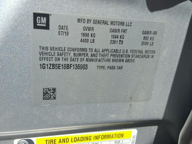 1G1ZB5E16BF136903 - 2011 CHEVROLET MALIBU LS SILVER photo 10