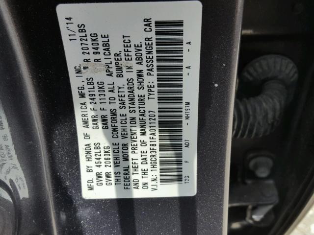 1HGCR3F81FA011207 - 2015 HONDA ACCORD EXL GRAY photo 10