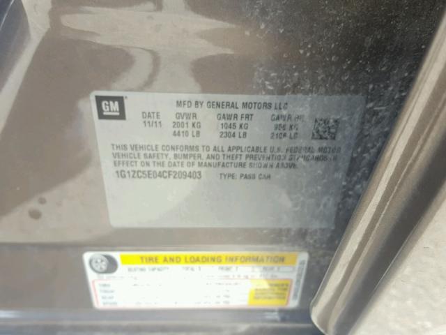 1G1ZC5E04CF209403 - 2012 CHEVROLET MALIBU 1LT 棕色 照片 10