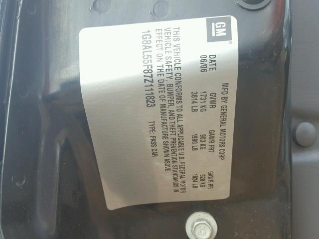 1G8AL55F87Z111823 - 2007 SATURN ION LEVEL BLACK photo 10