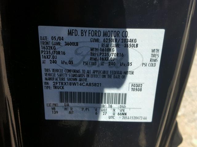 2FTRX18W14CA85821 - 2004 FORD F-150 HERI BLACK photo 10