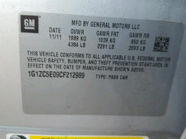 1G1ZC5E09CF212989 - 2012 CHEVROLET MALIBU 1LT 银色 照片 10