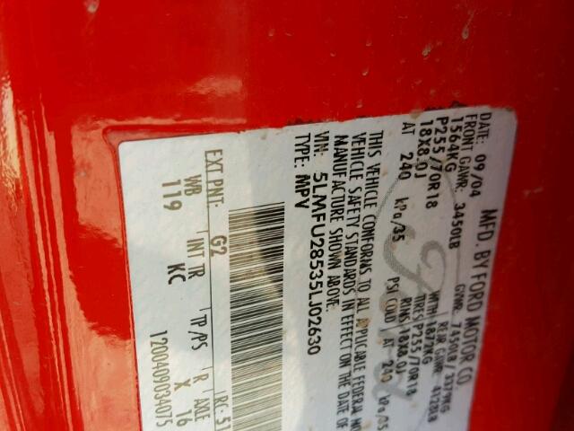 5LMFU28535LJ02630 - 2005 LINCOLN NAVIGATOR წითელი ფოტო 10