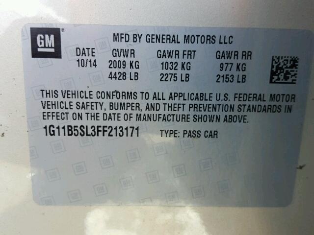 1G11B5SL3FF213171 - 2015 CHEVROLET MALIBU LS თაფლისფერი ფოტო 10