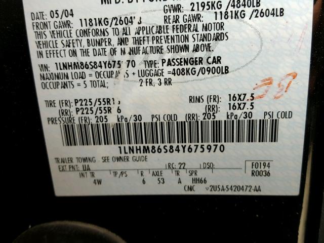 1LNHM86S84Y675970 - 2004 LINCOLN LS 黑色 照片 10