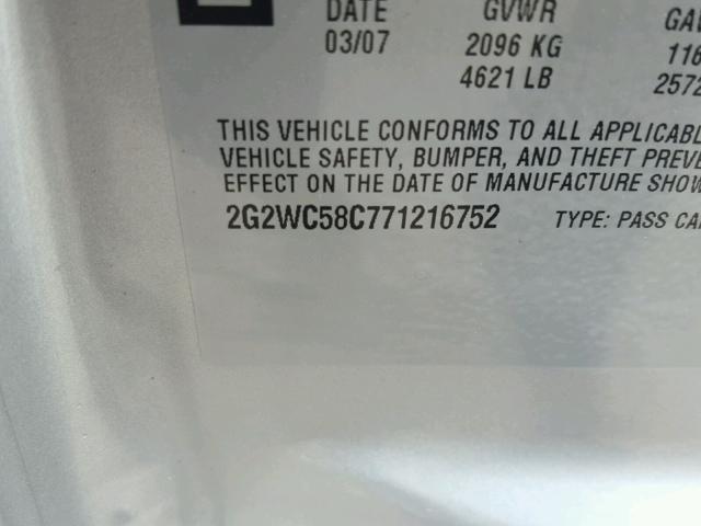 2G2WC58C771216752 - 2007 PONTIAC GRAND PRIX SILVER photo 10