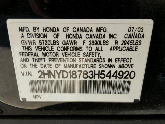 2HNYD18783H544920 - 2003 ACURA MDX TOURIN BLACK photo 10