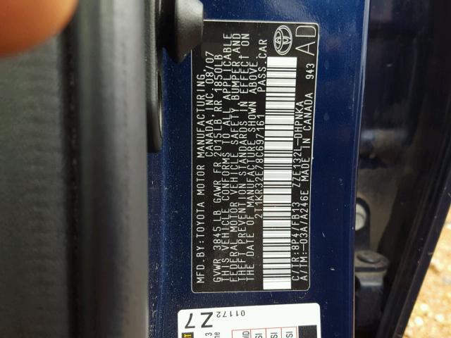 2T1KR32E78C697161 - 2008 TOYOTA MATRIX 蓝色 照片 10
