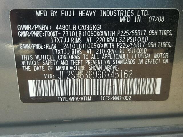 JF2SH63699G745162 - 2009 SUBARU FORESTER 2 GREEN photo 10