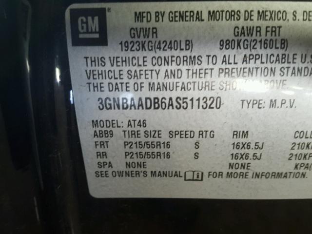 3GNBAADB6AS511320 - 2010 CHEVROLET HHR LS BLACK photo 10