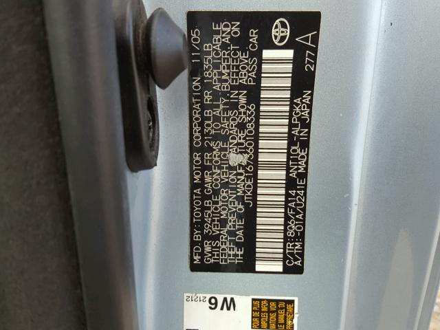 JTKDE167360108336 - 2006 TOYOTA SCION TC 青绿色 照片 10