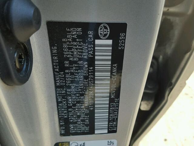 4T1BF32K14U579114 - 2004 TOYOTA CAMRY LE SILVER photo 10